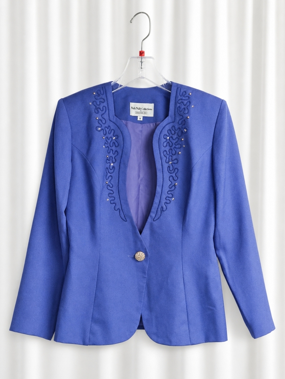Nah Nah Collections Jonathan Tait 80s Violet Blue Rhinstone Button Front Blazer
